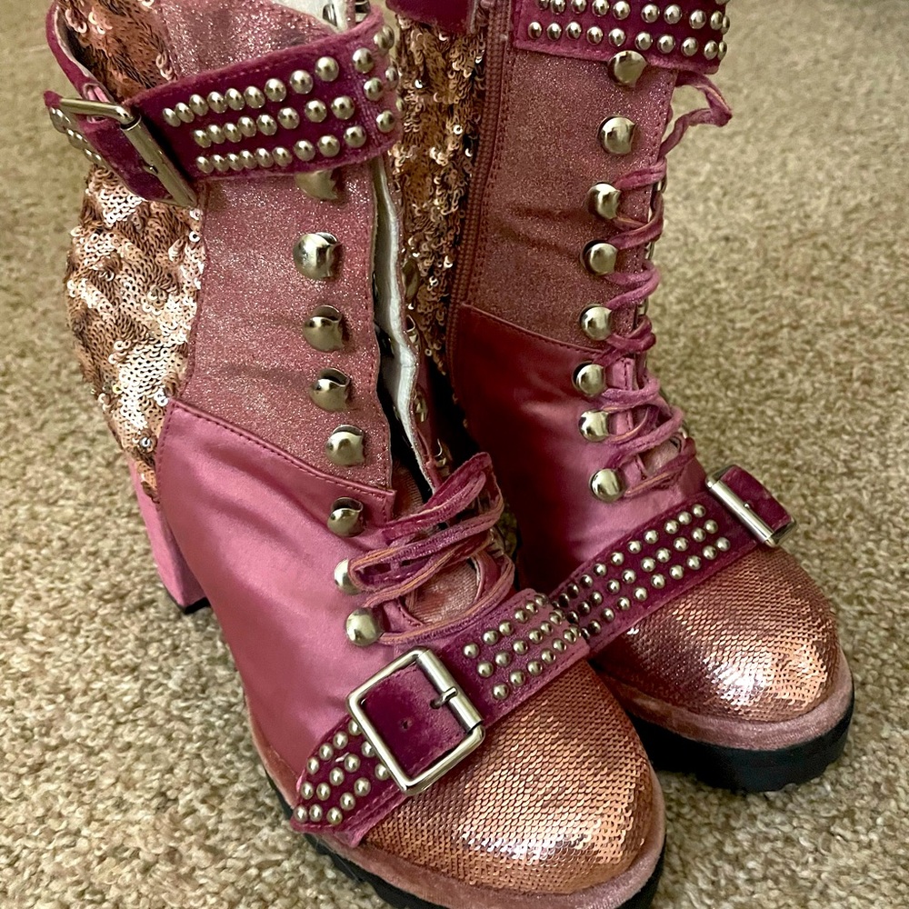 Jeffrey Campbell Pink Sequin Block Heel Boots - Picture 2 of 5